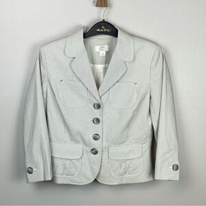 Loft Seersucker Stripe Blazer Jacket Blue Gray 2 Petite